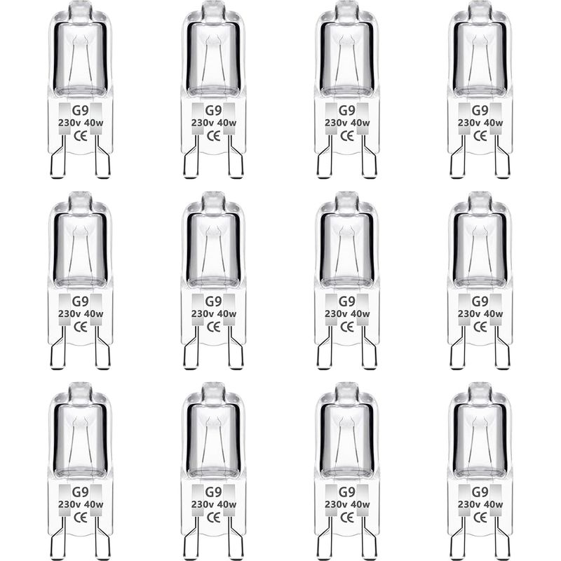 Lot De 12 Ampoule Halogène G9 40w 230v Dimmable 0-100%, 480lm, Blanc Chaud 2700k, G9 Bi-pin Base Halogène Lampe, Sans Scintillement, Pour Four, Lustres, Lampes De Paysage, Éclairage D'Armoire