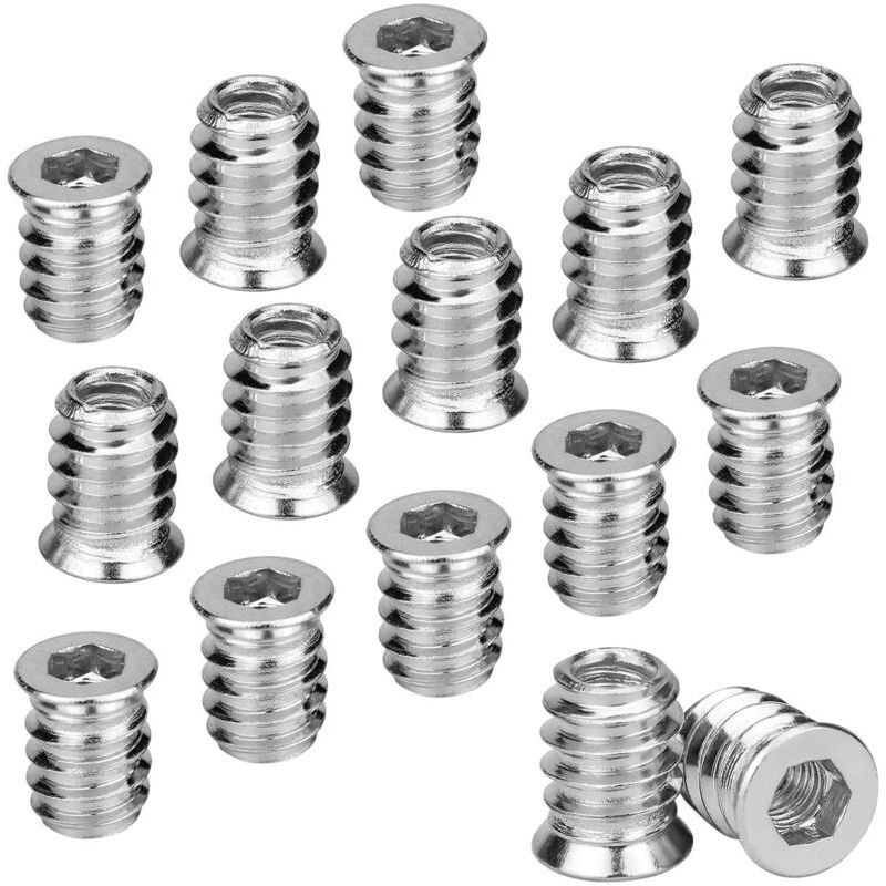 Pack De 100 Inserts Filetés M6 X 15 Mm – Alliage De Zinc Résistant À L'Oxydation – Pour Assemblage Bois Dur Et Contreplaqué - 100pcs