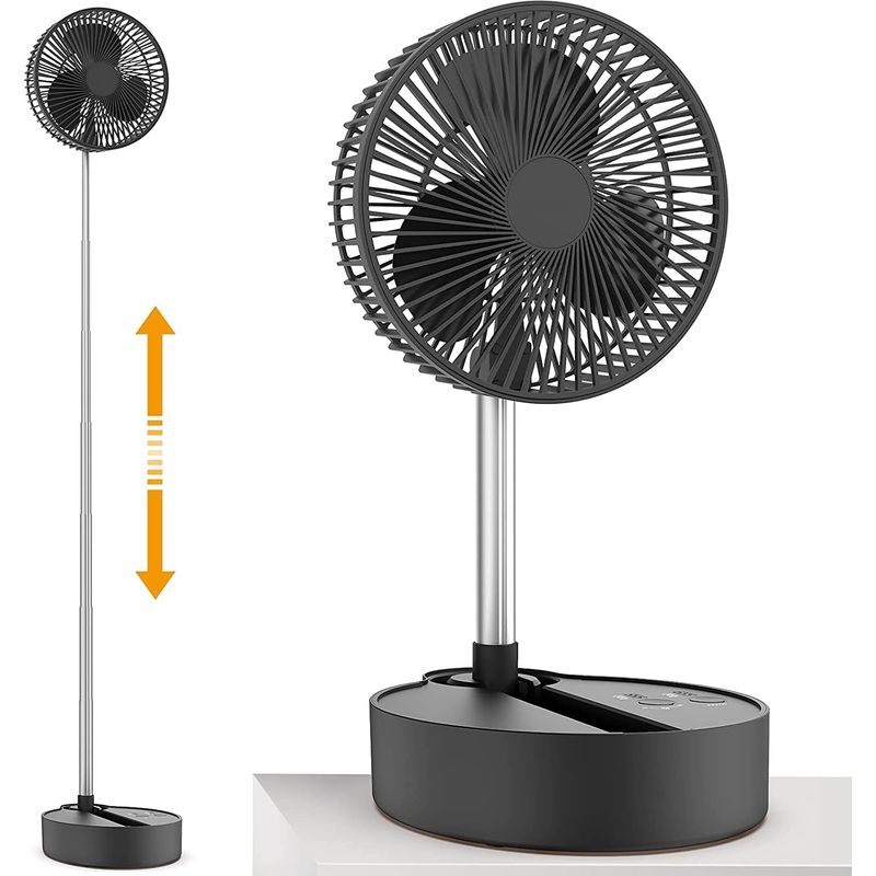 Ventilateur Sur Pied Oscillant 10000 Mah, Ventilateur De Batterie Portable 20cm, Ventilateur De Bureau Rechargeable, 3 Vitesses, Réglable En Hauteur