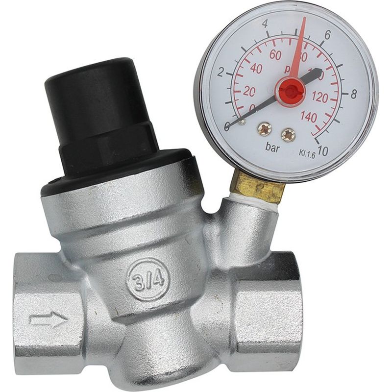 Réducteur De Pression D'Eau Dn20 3/4 Pouce – Manomètre Intégré – Laiton Résistant À La Corrosion – Filtre Pour Impuretés