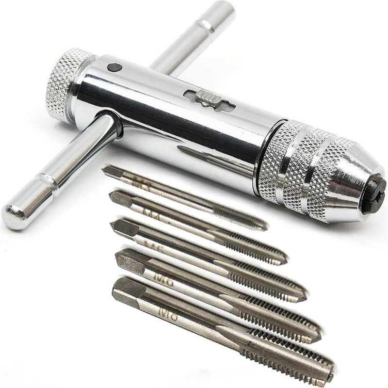 Clé À Taraud En Forme De T – Acier Allié Chromé – 5 Tarauds M3-m8 – Action Cliquet Rapide – Pour Usinage Précis