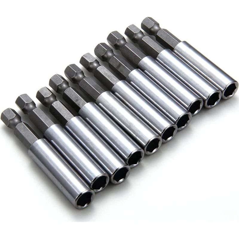 Lot De 10 Porte-embouts Magnétiques 60 Mm Hexagonal 6,35 Mm – Acier Au Carbone – Pour Perceuses Électriques Et Tournevis Pneumatiques