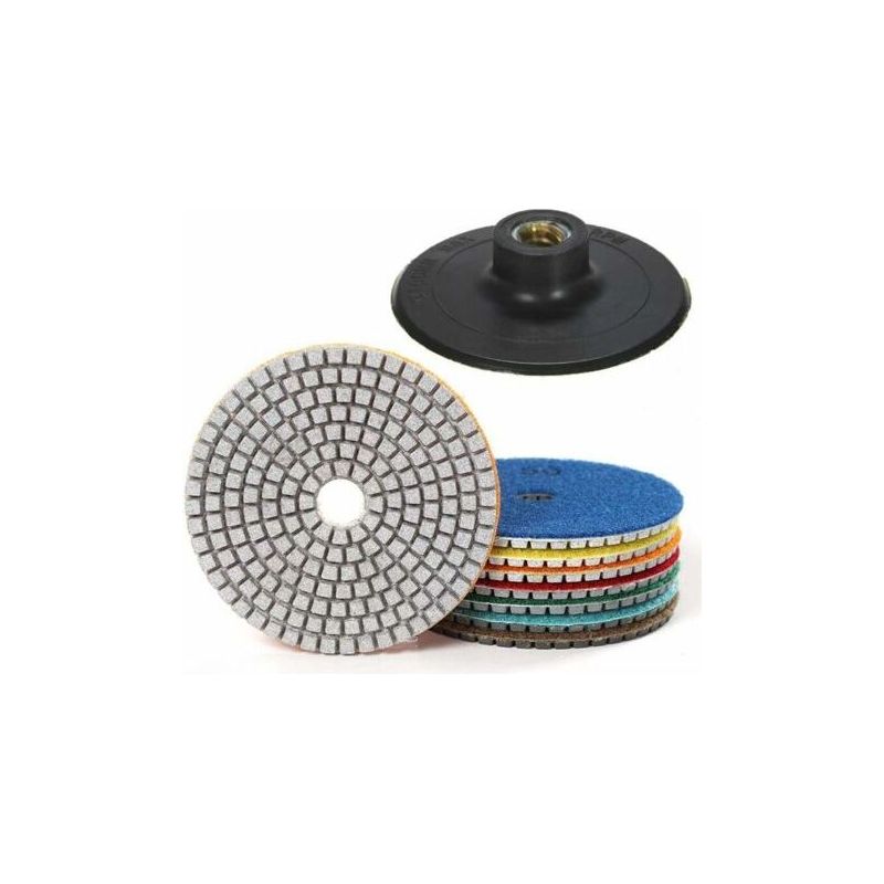 Lot De 7 Tampons De Polissage Diamant 4 Pouces – Granulométrie 50 À 3000 – Pour Granit, Béton, Marbre – Velcro Nylon Durable
