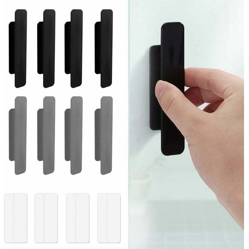 Poignée Porte Autocollante 8 Pièces – Installation Sans Perçage – Pour Surfaces Lisses – Design Ergonomique Gris Et Noir