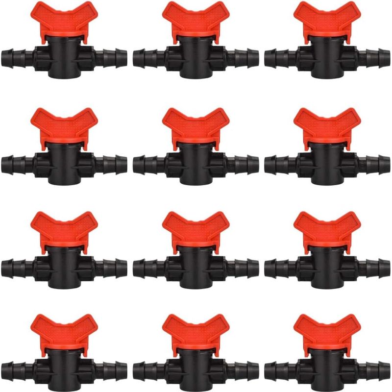 12 Pcs Robinet De Jardin Pour Tuyau, Tuyau Vanne D'Irrigation 16 16mm Robinet D'Arrêt Raccord En Plastique Pour Le Contrôle Extérieur De La Vanne D'Eau De Jardin (noir + Rouge)