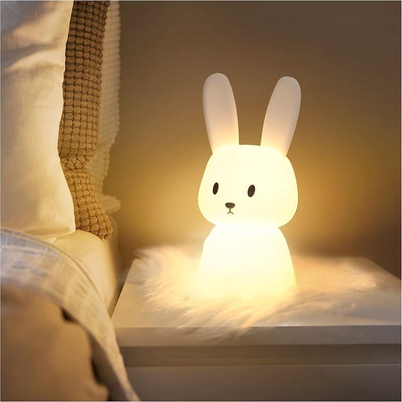 Veilleuse Bebe Bunny Avec 7 Changements De Lumière Contrôle De Taprecharge Usb Fonction Minuterie Lampe De Chevet Pour Chambre D'Enfant Cadeau Jouet Veilleuse En Silicone Pour Enfant