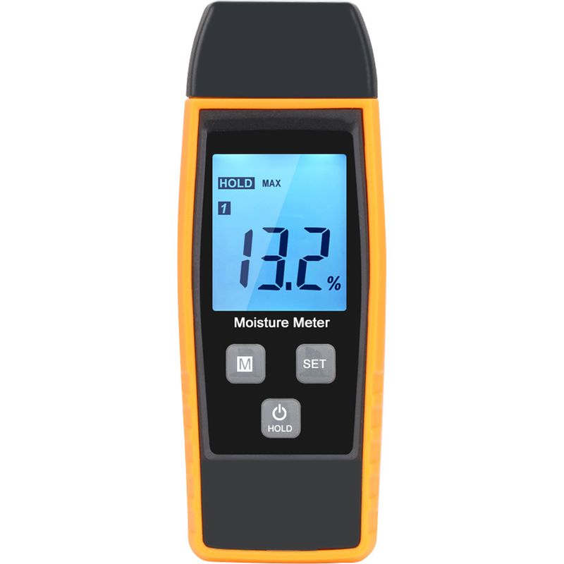 Détecteur D'Humidité Numérique Pour Bois Et Mortier – Écran Lcd Rétroéclairé – Conservation Des Données – Double Protection Silicone