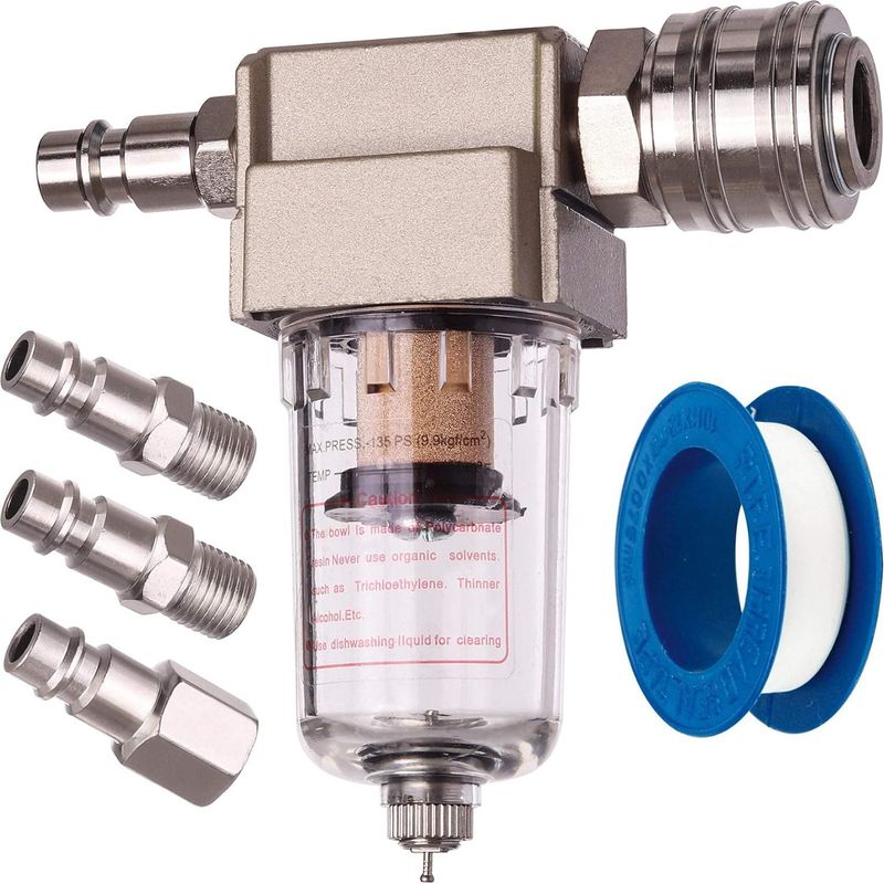 Filtre À Air Comprimé Pour Compresseur – Séparateur D’eau Et D’huile – Raccord Rapide 1/4' – Pression Max 12 Bar – Débit 500 L/min