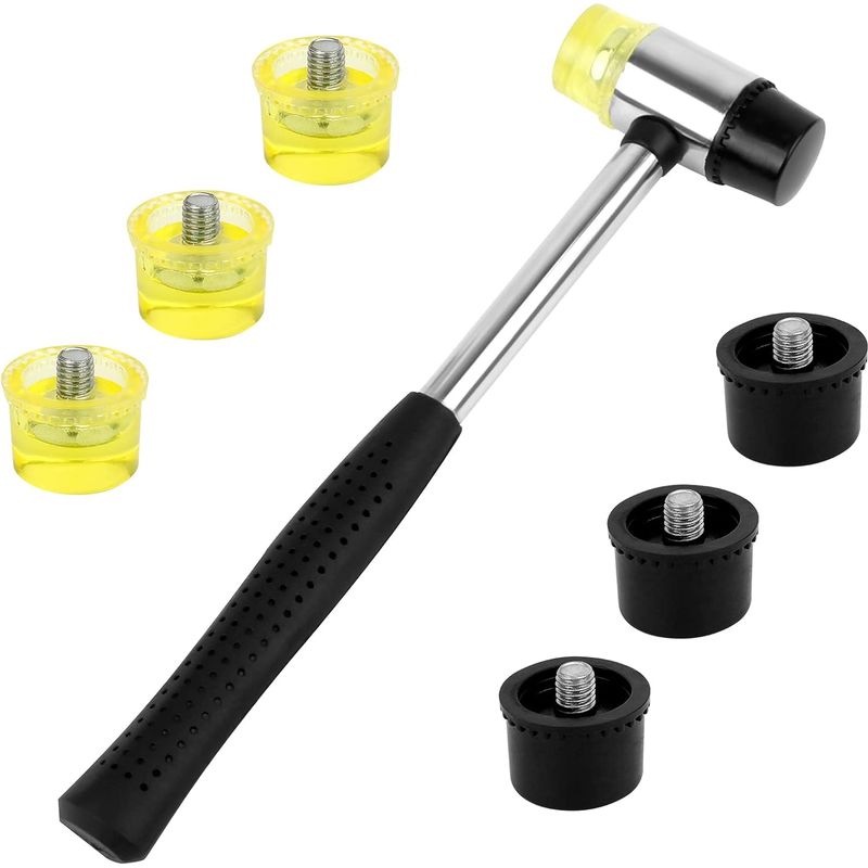 1pcs Maillet En Caoutchouc Maillet Double Face Marteau En Caouthouc Avec 6pcs Face Remplaçable Poignée En Caoutchouc Antidérapant Noir Et Jaune Pour Le Bois L’artisant Le Cuir 1000 Pcs