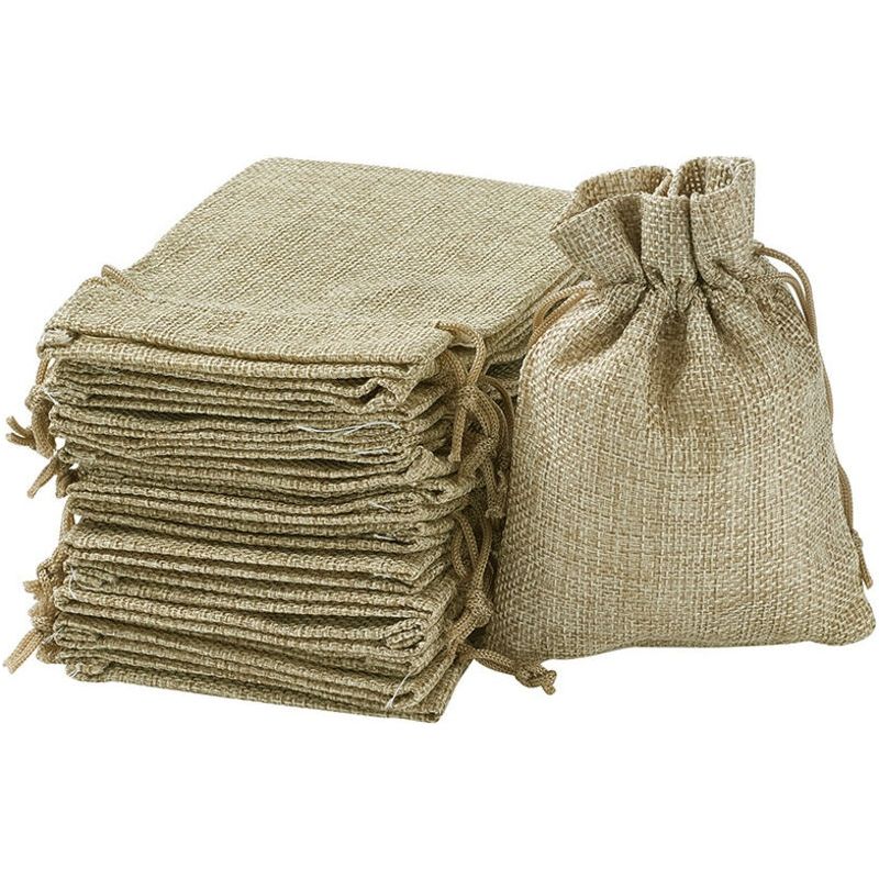 Lot De 100 Sachets En Lin Naturel 13,5 X 9,5 Cm – Cordon De Serrage Pour Emballage Cadeau – Rangement Clés, Bijoux, Bonbons