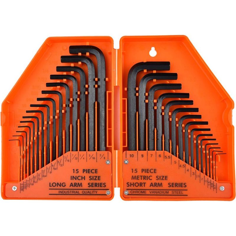Clés Allen Jeu 30 Clés Males Hexagonales En Pouce Et Métrique 0,7 À 10 Mm. Clés À Laine Professionnelle(orange)