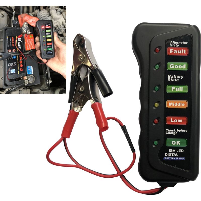 Testeur De Batterie 12v 6 Voyants Led Testeur Batterie Voiture Alternateur 12v Analyseur De Batterie Pour Auto Moto