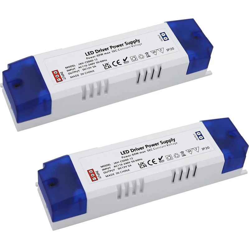 Alimentation Led 5a 60w, Transformateur Led 60w Led Driver Dc 12v 5a, Alimentation À Commutation Régulé Cc Ac Universelle 2pc