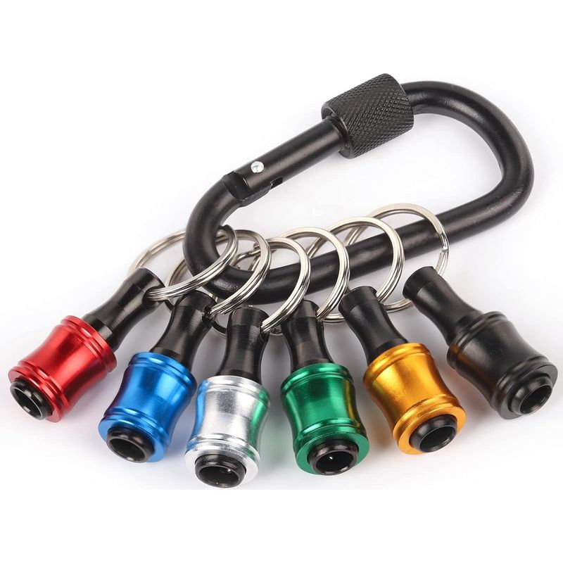 Lot De 6 1/4" Tige Hexagonale En Aluminium Léger À Changement Rapide Porte-embout Porte-clés Porte-clés Perceuse Adaptateur De Vis Portable Avec Mousqueton Noir