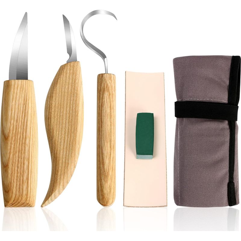 Ciseaux À Bois, 5pcs Kit Sculpture Bois, Couteaux À Découper Couteaux À Crochet Lame En Acier Au Manganèse Pour La Sculpture Sur Bois, Charpentiers, Outils De Sculpture