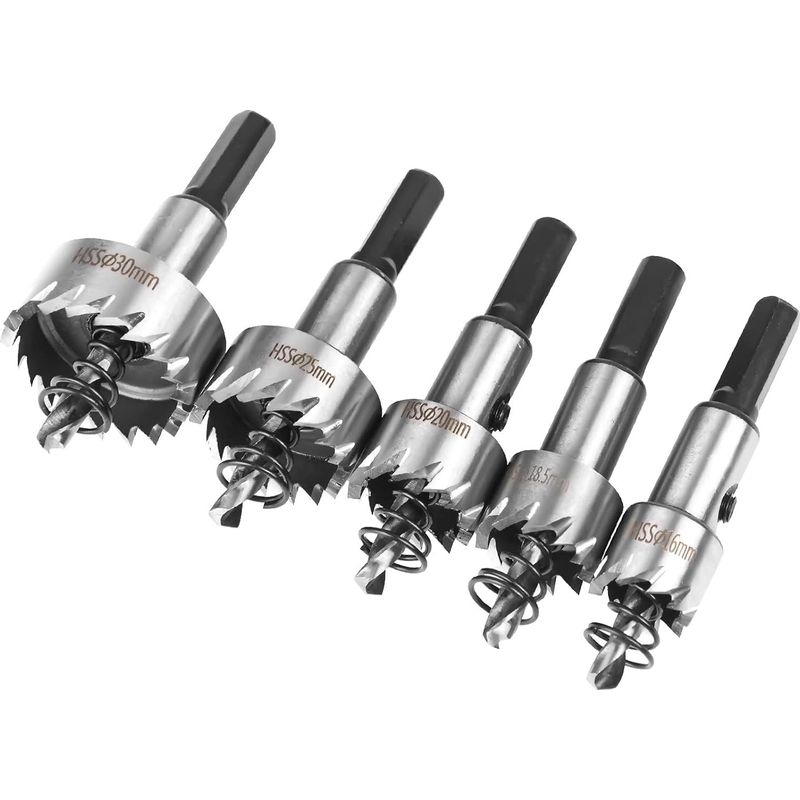 Coffret Scie Cloche, 5pcs Scie Trépan En Hss Cobalt Ø16/18,5/20/25/30mm, Scie Cloche En Acier Haute Vitesse Alliage, Acier, Acier Inoxydable, Approprié Au Bois, Plastique, Métal
