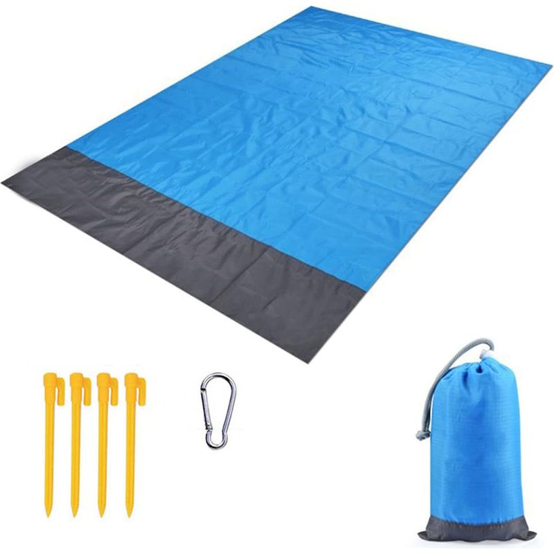 Natte De Plage,tapis De Plage Anti Sable,210 200cm Portable Imperméable Pliable Avec 4 Piquets Pour Plage, Camping, Pique-nique, Voyage Ect Les Èvénements En Extérieur