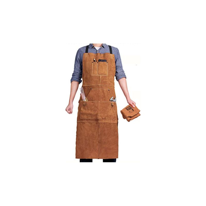 Tablier De Protection En Cuir Ignifuge – 6 Poches Pour Outils – Ajustable De M À Xxl – Résistant À L'Abrasion Et Au Feu