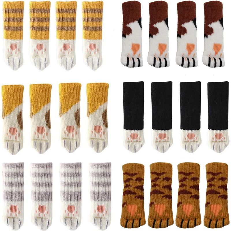 24 Chaussettes De Chaise Mignonne Pattes De Chat Couvre-jambes De Chaise Protecteurs De Plancher Anti-rayures Anti Bruit 24pcs(6 Ensembles)