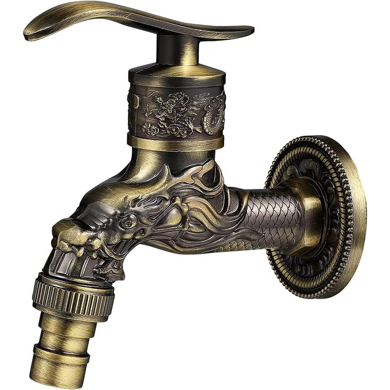 Robinet Mural Rétro En Laiton – Raccord 1/2 Pouce – Résistant À La Corrosion – Design Dragon Sculpté Pour Salle De Bain Et Jardin