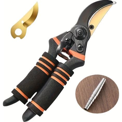 3-teiliges Set, Professionelle Gartenschere Aus Titanlegierung, 21,6 Cm Länge, Mit Feder Aus Edelstahl 304, Vergoldete, Geschärfte Titanklinge – Stahl-gartenschere