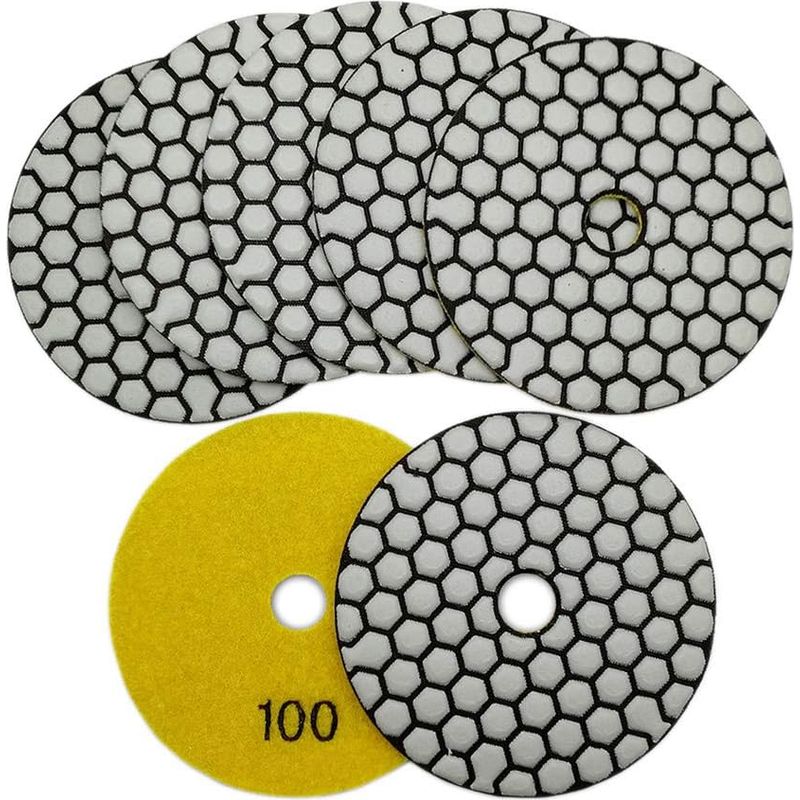 Lot De 7 Disques Diamant 100mm – Polissage À Sec Pour Marbre, Granite, Béton – Élimination De Rayures Et Imperfections