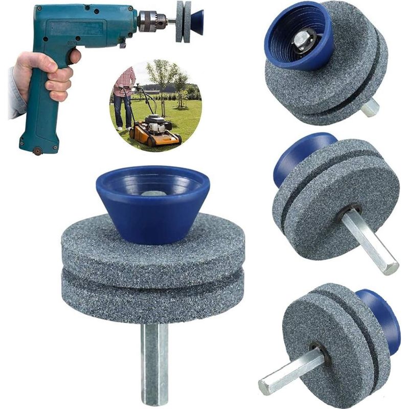 Lot De 3 Aiguiseurs Pour Lames De Tondeuse À Gazon – Corindon Double Couche – Compatible Perceuses Électriques Et Manuelles – Aiguisage Rapide