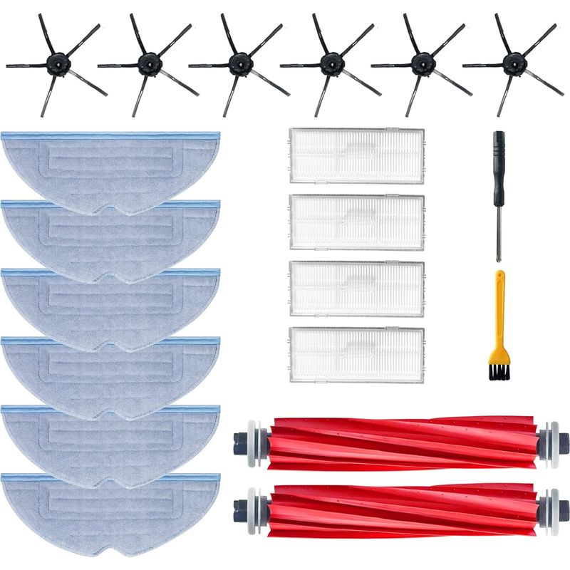 20 Kit Accessoires Pièces De Rechange Pour Xiaomi Roborock S7 S7+ S7 Plus S7 Maxv Plus Ultra T7 T7s T7 Plus T7s Plus, 2 Brosses Principales, 4 Brosses Latérales, 4 Filtres, 6 Serpillière
