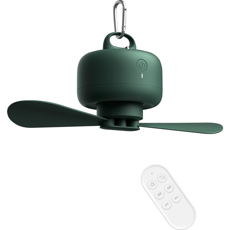 Ventilateur De Camping 8000mah À Piles, Rechargeable Par Usb Avec Télécommande, Pales De Ventilateur Amovibles, Crochet De Suspension, Minuterie, 4 Vitesses Pour Extérieur-vert