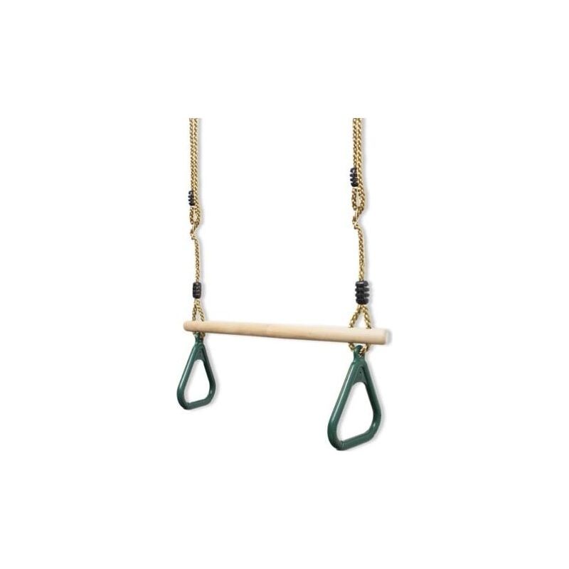 Trapèze En Bois, Balançoire Avec Anneaux De Gymnastique, Vert, 200 Cm, Matériau: Plastique (pp, Pe), Bois