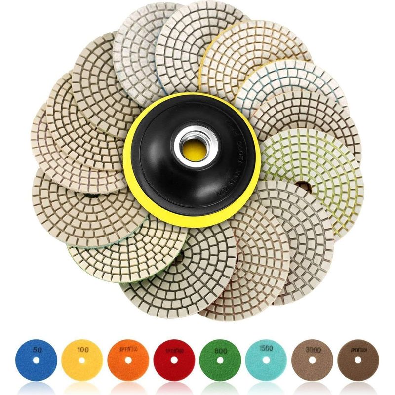 Disque De Polissage Diamant, 15 Pcs 4 Pouces (100mm Diamant Polissage Pads,tampons De Polissage Béton, Granit Marbre Polissage Avec Pads, 50-6000 Pour Machine À Polir Machine De Polissage