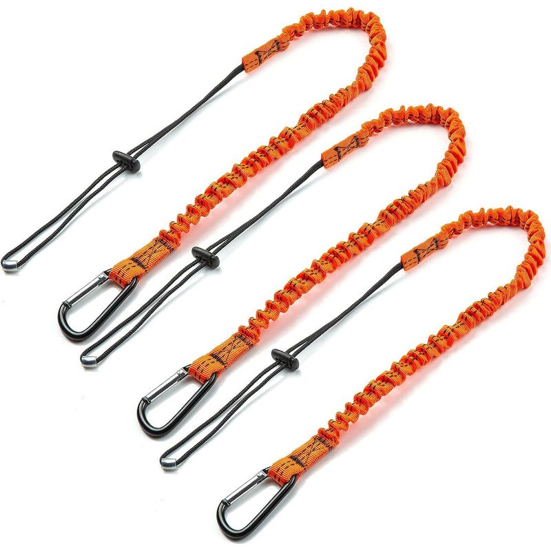 Corde De Sécurité Élastique Avec Mousqueton – 3 Pièces Nylon Haute Visibilité – Longueur 80 Cm, Charge 6,8 Kg – Installation Simple Sur Outils