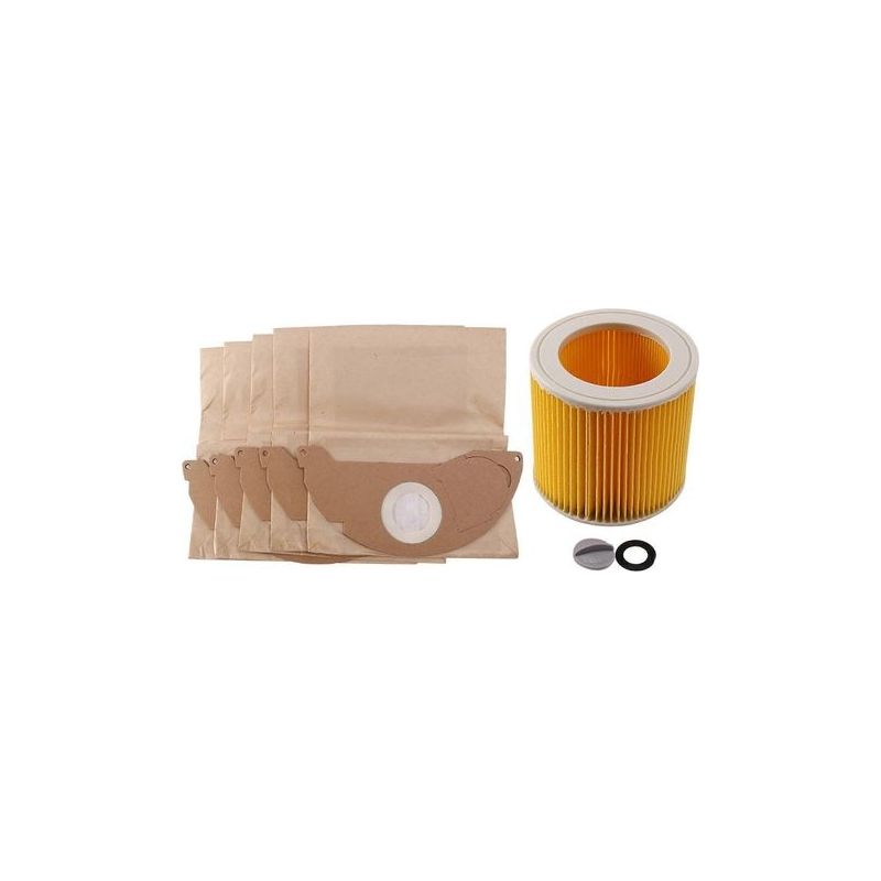 Filtre Hepa + 5 Sacs En Papier Pour Aspirateurs Kärcher (cartouche Hepa Wd2250, Wd3.200, Mv2, Mv3, Wd3).