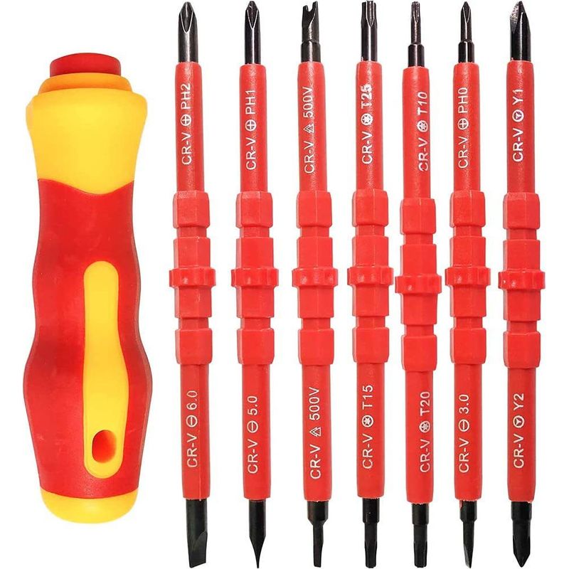 7 Pièces De Tournevis Isolé Par Électricien-solide Jeu De Tournevis Isolé Électromagnétique-500v-multifonction-14 En 1 Kit D'Outils De Réparation En Alliage De Chrome Vanadium-électricien
