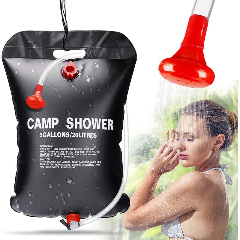 Sac De Douche Solaire Camping, 20l Douche Solaire De Camping Sac Pliable Portable Extérieur Avec Flexible Commutable Tête De Douche Tuyau Température 45 °c Pour Randonnée, Escalade, Jardin