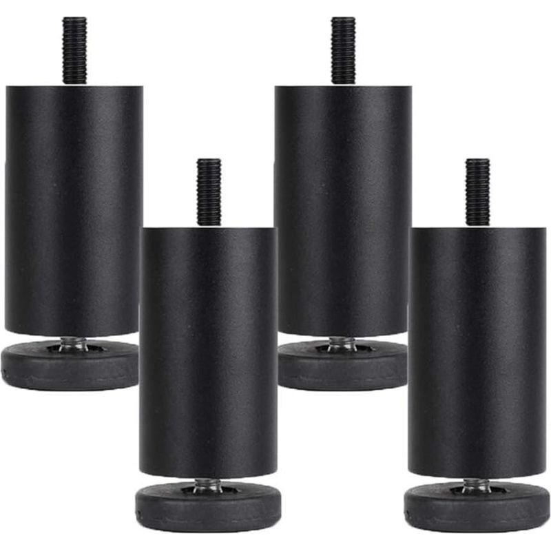 Pieds De Meubles Réglables En Alliage D'Aluminium – Lot De 4 Pattes Rondes Noires – Hauteur Ajustable De 10 Cm – Installation Facile