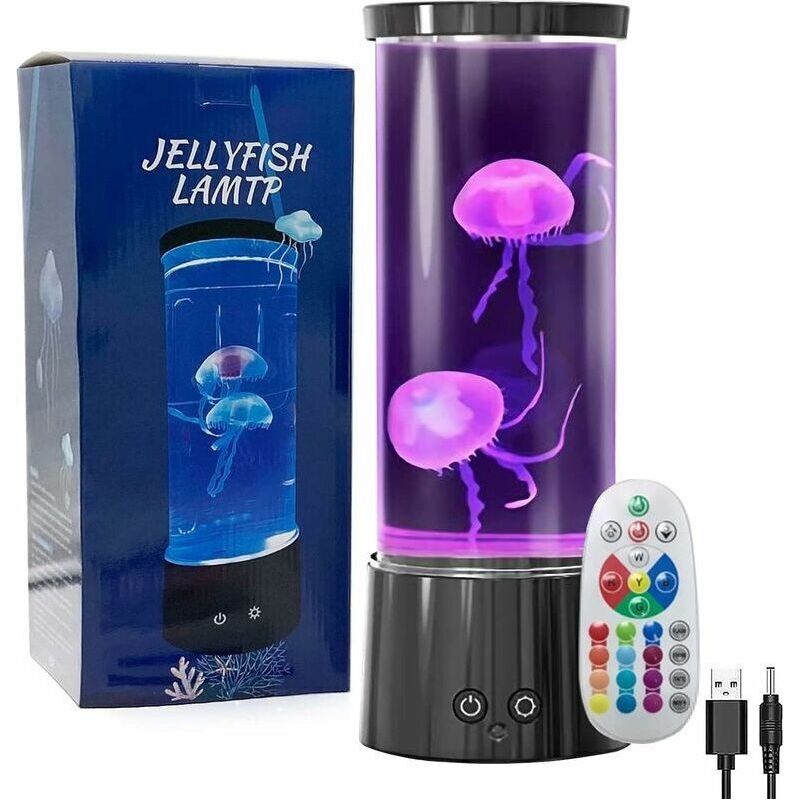Lampe Méduse Led 16 Couleurs – Veilleuse Aquarium Avec Télécommande – Moteur Silencieux – Alimentation Usb – Décoration Relaxante