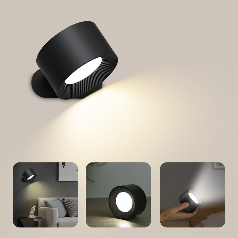 Applique Murale Chambre Led Tactile Avec Port Usb – 3 Niveaux De Luminosité – 3 Températures De Couleur – Rotation 360° – Installation Facile