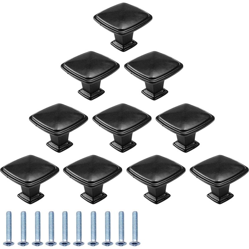 Lot De 10 Boutons De Meuble Noir 30mm – Alliage D'Aluminium – Poignées Carrées Pour Tiroirs Et Placards – Installation Facile