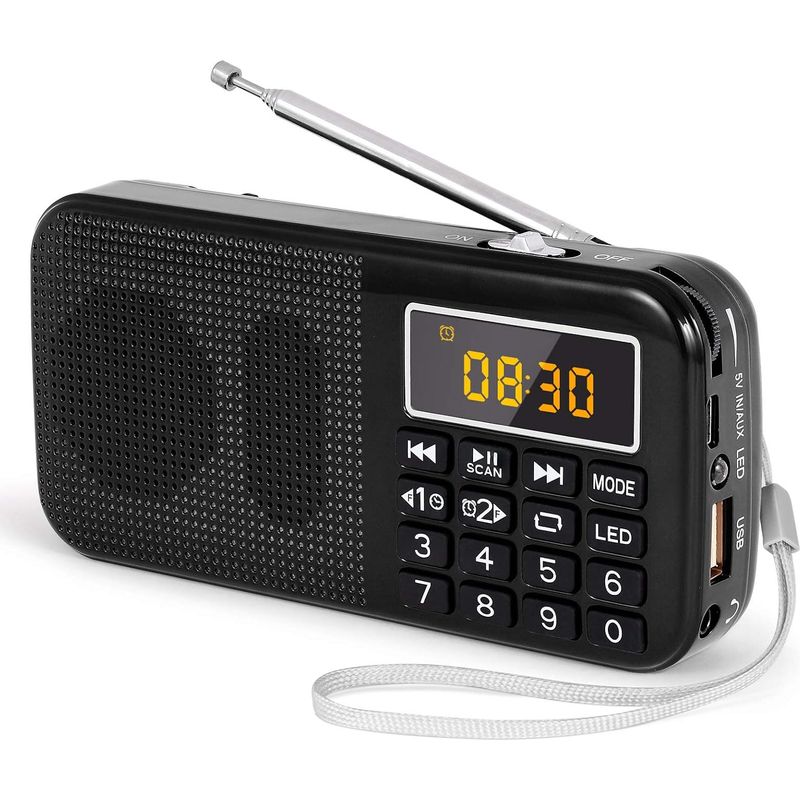 Radio Portable Fm Avec Batterie 3000mah – 30h D'Écoute – Prise En Charge Mp3/sd/usb/aux – Haut-parleur 3w – Lanière De Transport