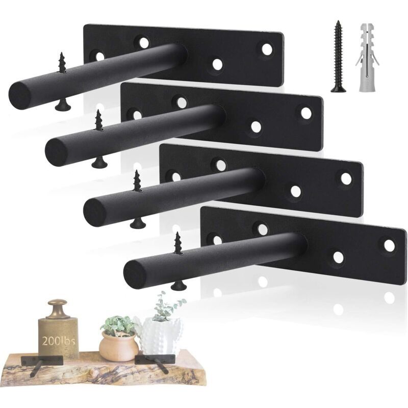 Équerre De Fixation Invisible En Métal Noir – Dimensions 15 X 12,5 Cm – Charge Jusqu'à 50 Kg – Lot De 4 Pièces Pour Planches 2,5 À 4 Cm