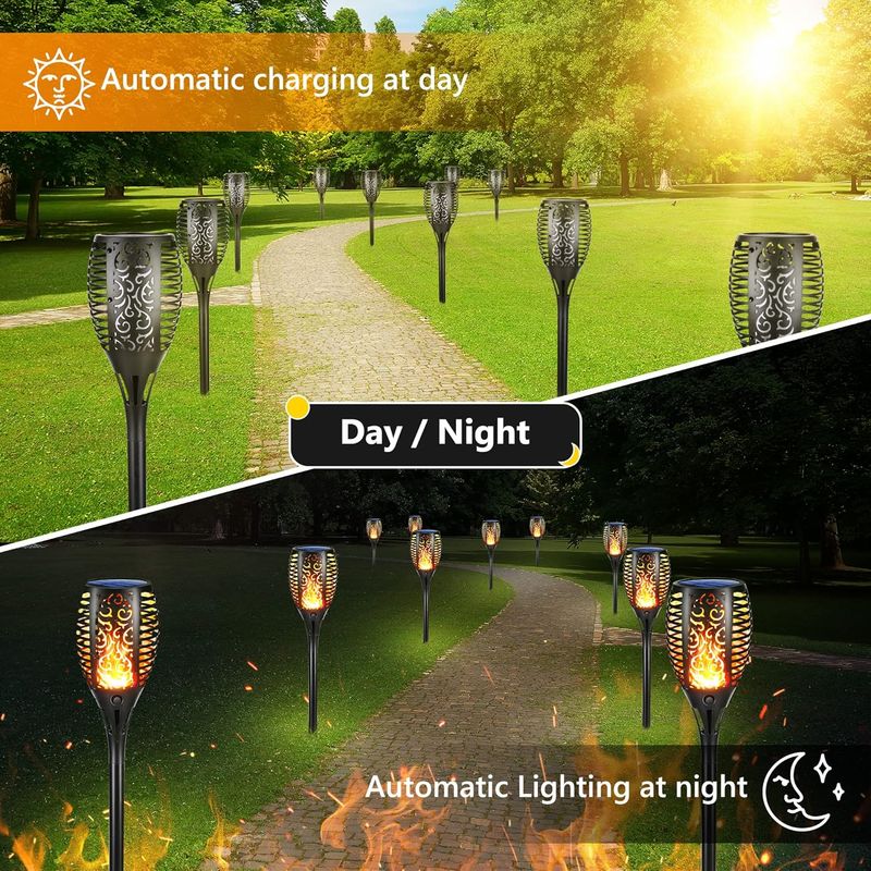 6 Pack Grand Lumières Flamme Solaire Exterieure - Etanche Lampe Torche Solaire, Lampe Solaire Flamme Vacillante Pour Décor, Jardin, Patio, Chemins, Pelouse
