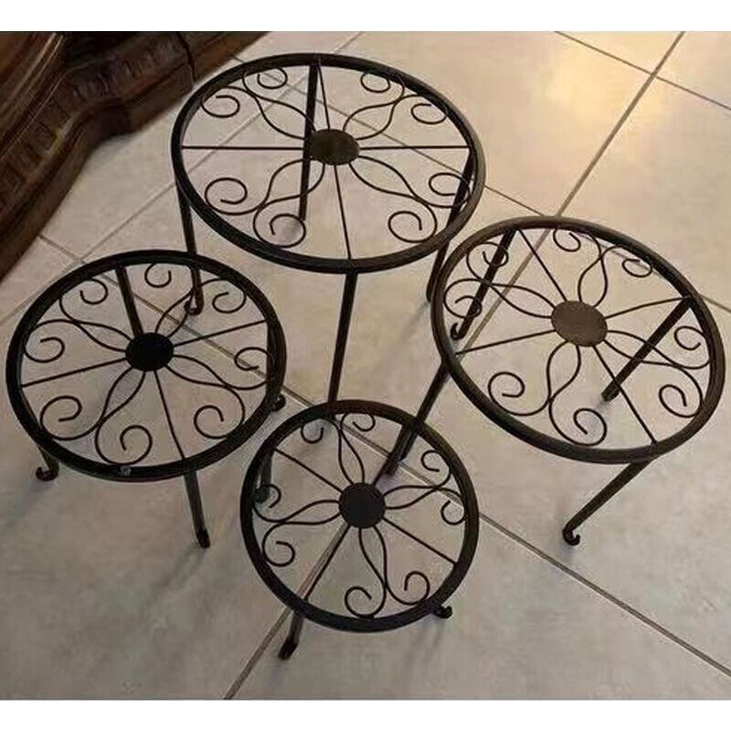 Supports Pour Plantes Lot De 4 En Fer Forgé Rond Décoratif – Motif Vigne Rétro – Pour Pots Jusqu'à 28 Cm – Antirouille Pour Intérieur Et Extérieur