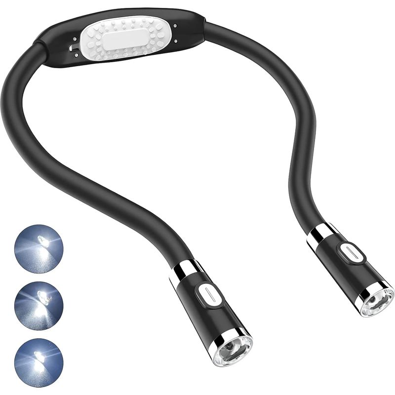 Lampe De Lecture Led Flexible Autour Du Cou – 4 Led Blanches – 3 Niveaux De Luminosité – Alimentation Par Piles Aaa – Longueur 60 Cm