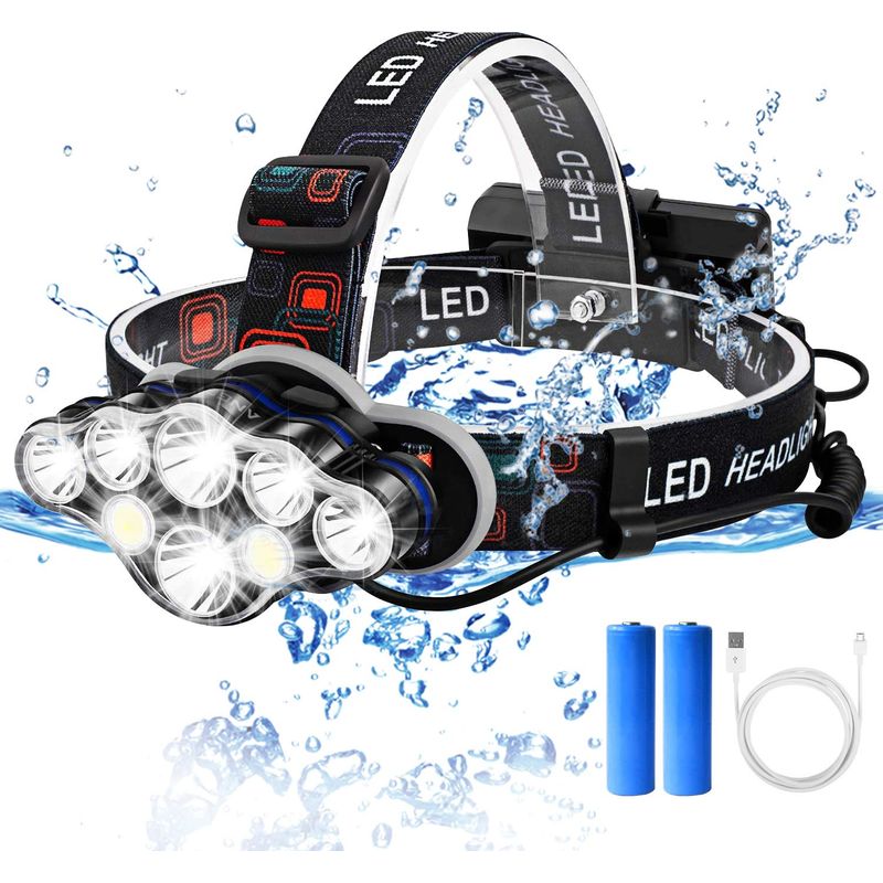 Lampe Frontale, Lampe Frontale Rechargeable Usb,torches Frontale Puissante 8 Led,réglable 8 Modes D'Éclairage, Étanche Lampe De Poche Pour Camping, Escalade, Randonnée, Pêche,course À Pied Npterbl
