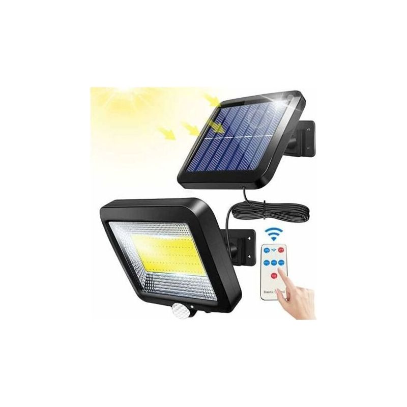 Lampe Solaire Extérieure 100 Led Smd – Détecteur De Mouvement Pir – Étanche Ip65 – Télécommande – Luminosité 180 Lumens Pour Garage Et Jardin - Ipx65
