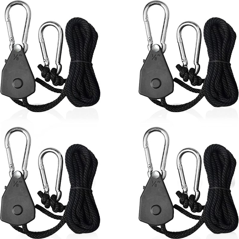 Cordes À Cliquet Réglables 2,4m – Lot De 4 – Charge Max 34kg Par Cliquet – Crochets Acier Inoxydable Pour Intérieur Et Extérieur