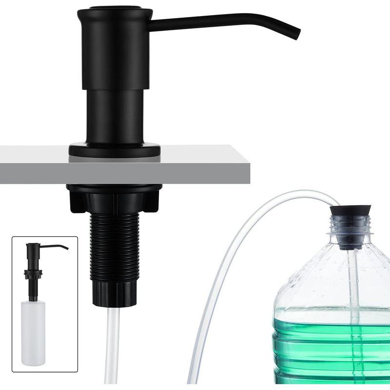 Distributeur De Savon Encastrable Noir – Capacité 500 Ml – Tuyau Silicone 1,0 M – Acier Inoxydable Et Plastique Pe – Installation Rapide