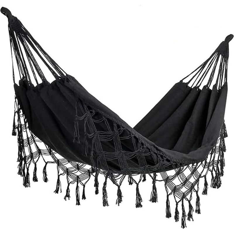 Hamac Double Pour La Maison Ou L'Extérieur - Pour Intérieur Et Extérieur - En Coton Doux - Pour Deux Personnes - Pour Terrasse, Jardin, Porche, Pelouse Et Jardin - Noir - Charge Maximale : 227 Kg
