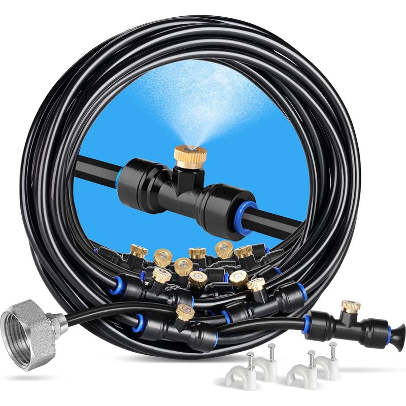Brumisateur Extérieur 18m Avec 20 Buses En Laiton Et 6 Buses De Rechange – Système De Brumisation Pour Terrasse Et Jardin - 1adaptateur